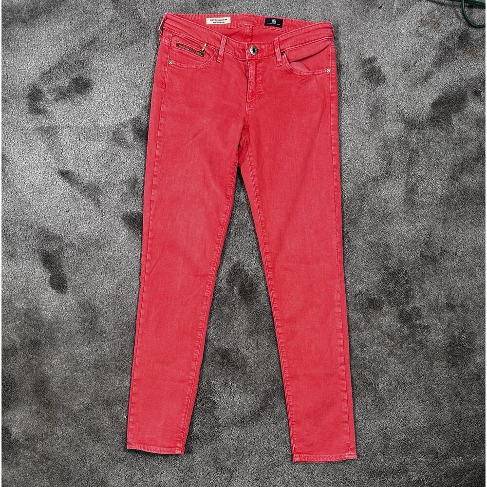 AG Adriano Goldschmied Stevie Ankle Jeans 29R Red Slim Straight Leg Tencel Blend